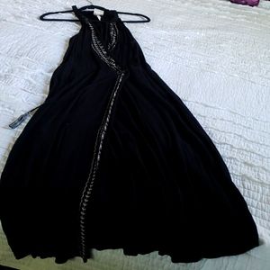 Black flowy dress with v neck and slit